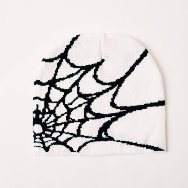 White & Black Spider Spiderweb Beanie Hat