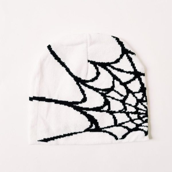 White & Black Spider Spiderweb Beanie Hat - Image 3