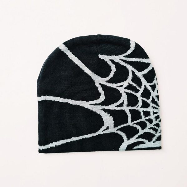 Black & Grey Spider Spiderweb Beanie Hat - Image 2