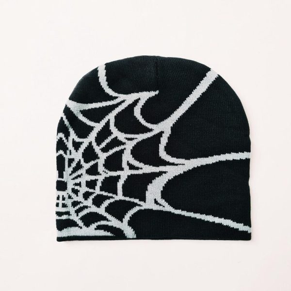 Black & Grey Spider Spiderweb Beanie Hat