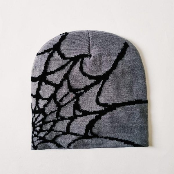 Grey & Black Spider Spiderweb Beanie Hat
