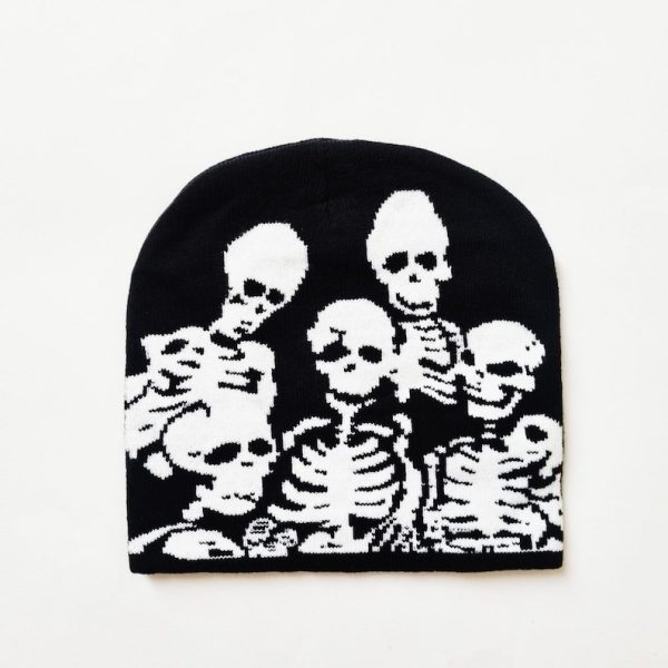 Black & White Skull Skeleton Beanie Hat