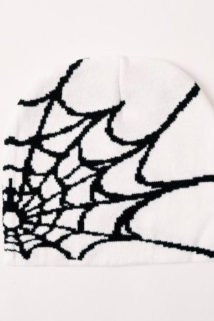 White & Black Spider Spiderweb Beanie Hat