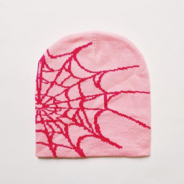 Pink Spider Spiderweb Beanie Hat
