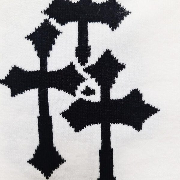White & Black Crucifix Graphic Beanie Hat - Image 3