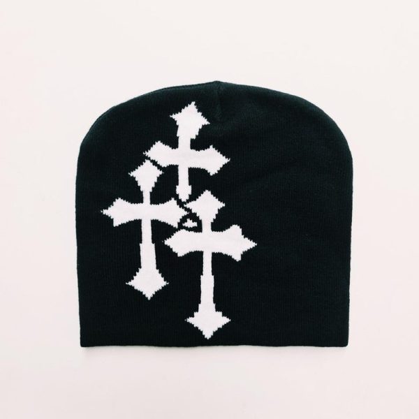 Black & White Crucifix Graphic Beanie Hat