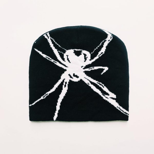 White & Black Spider Graphic Beanie Hat