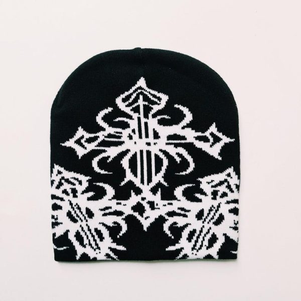 Jacquard Cross Pattern Beanie Hat