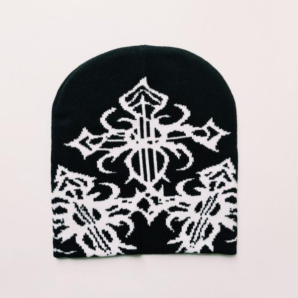 Jacquard Cross Pattern Beanie Hat - Image 2